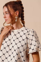 Textured Bubble Sleeve Woven Top -