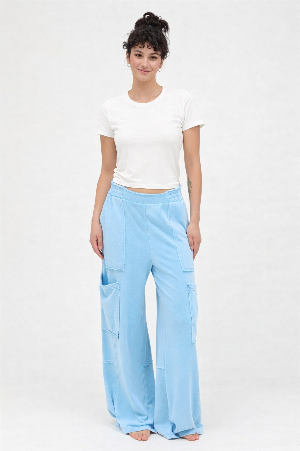 Mineral Wash Cargo Wide-Leg Pants - Blue Main image