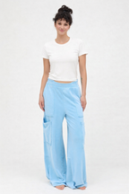 Mineral Wash Cargo Wide-Leg Pants - Blue
