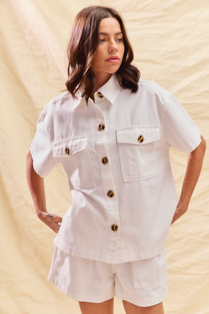 Button Front Utility Shorts Set -