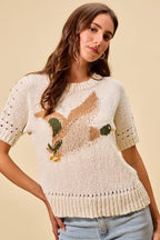 Duck Pattern Short Sleeve Sweater -