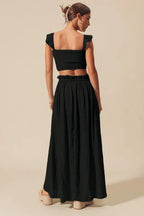 Smocked Top Flowy Maxi Skirt Set -
