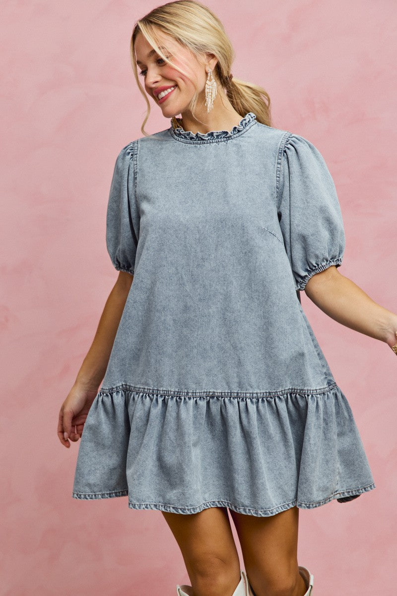 Tiered Denim Mini Dress -