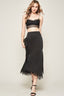 Black Satin Lace Midi Skirt - Black