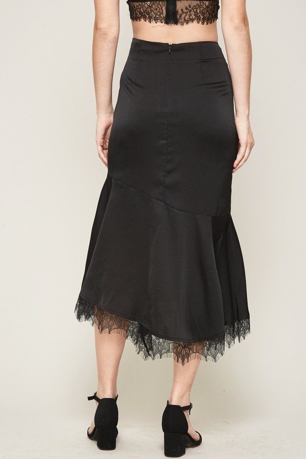 Black Satin Lace Midi Skirt Secondary image