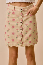Rose Print Scallop Mini Skirt -