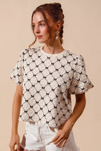 Textured Bubble Sleeve Woven Top -