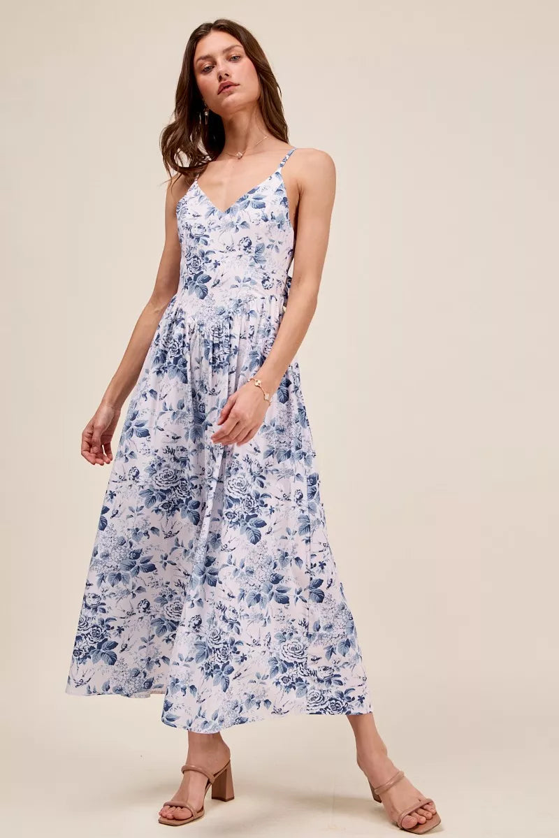 Floral Tie Back Midi Dress -