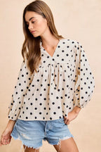 Polka Dot V Neck Blouse -