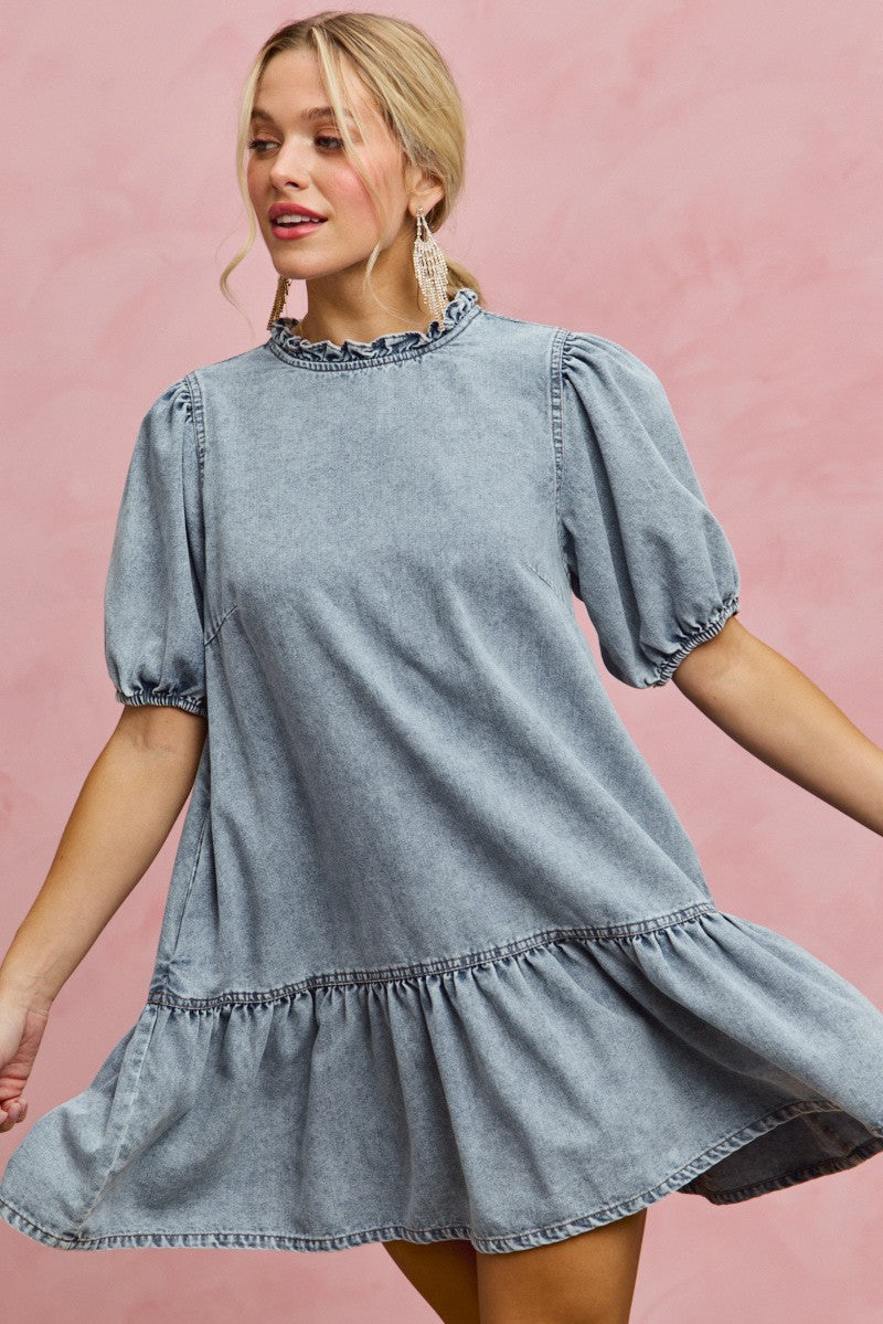 Tiered Denim Mini Dress -
