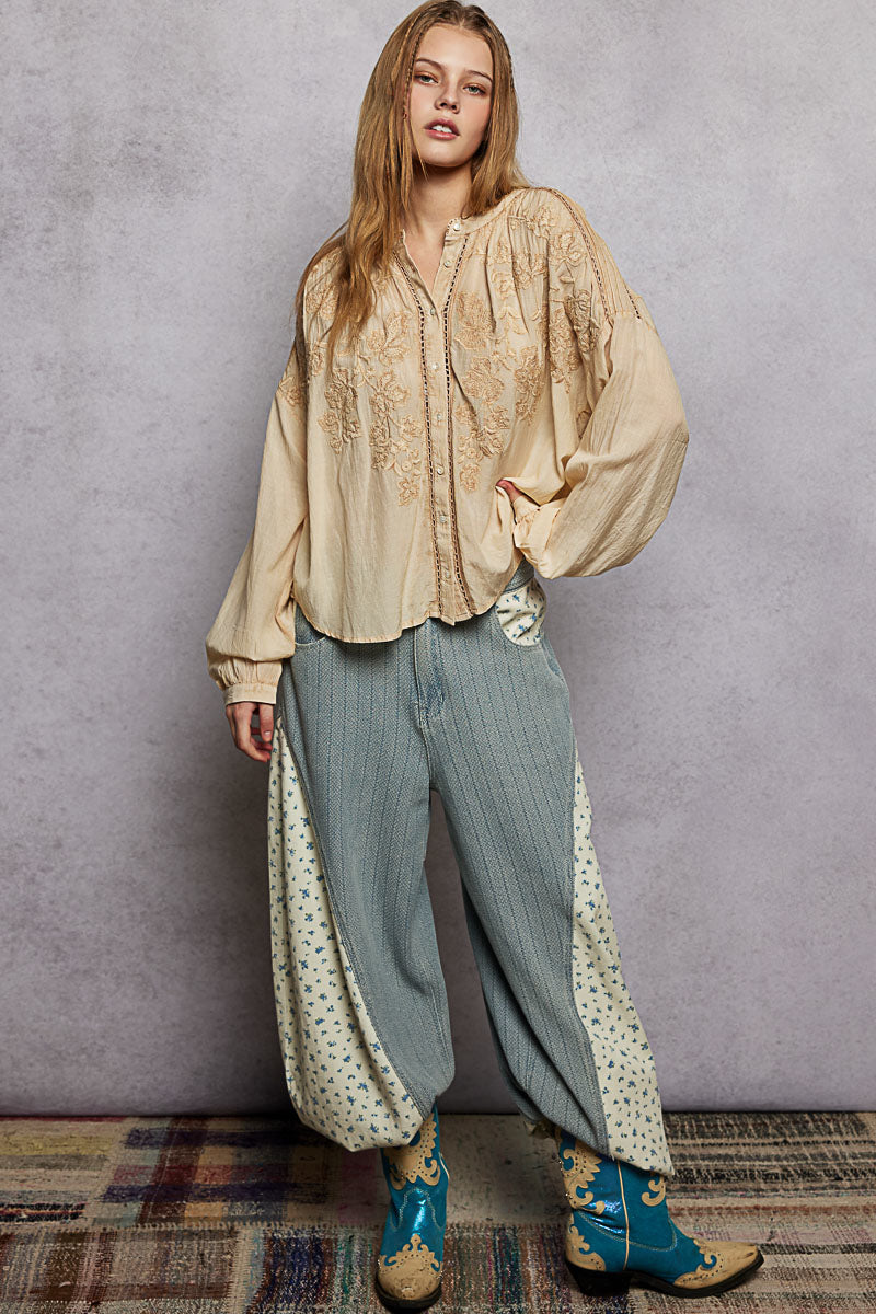 Embroidered Washed Button Down Shirt Secondary image