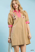 Embroidered Contrast Trim Tunic Dress -