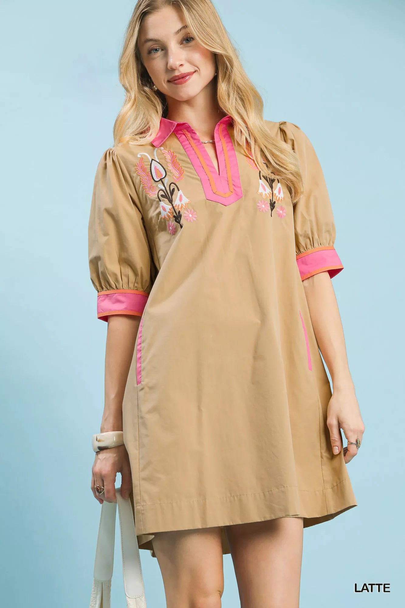 Embroidered Contrast Trim Tunic Dress -