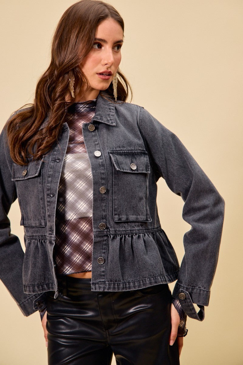 Peplum Pocket Denim Jacket -