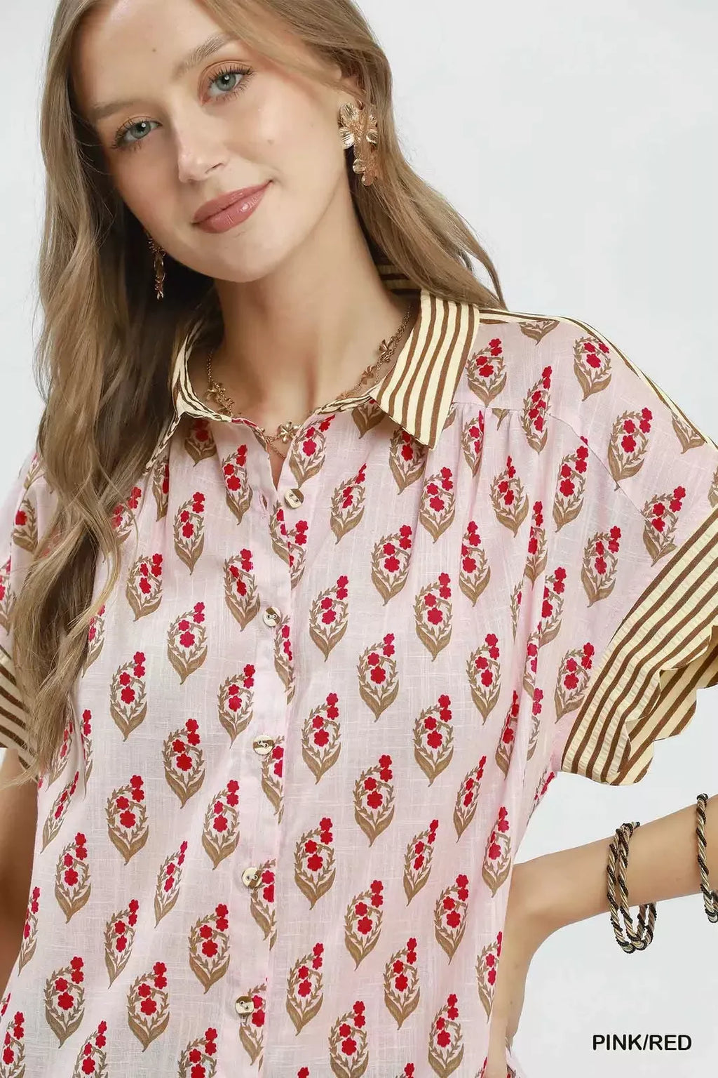Block Print Contrast Collar Shirt -