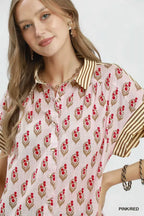 Block Print Contrast Collar Shirt -