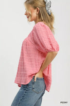 Textured Puff Sleeve Blouse -