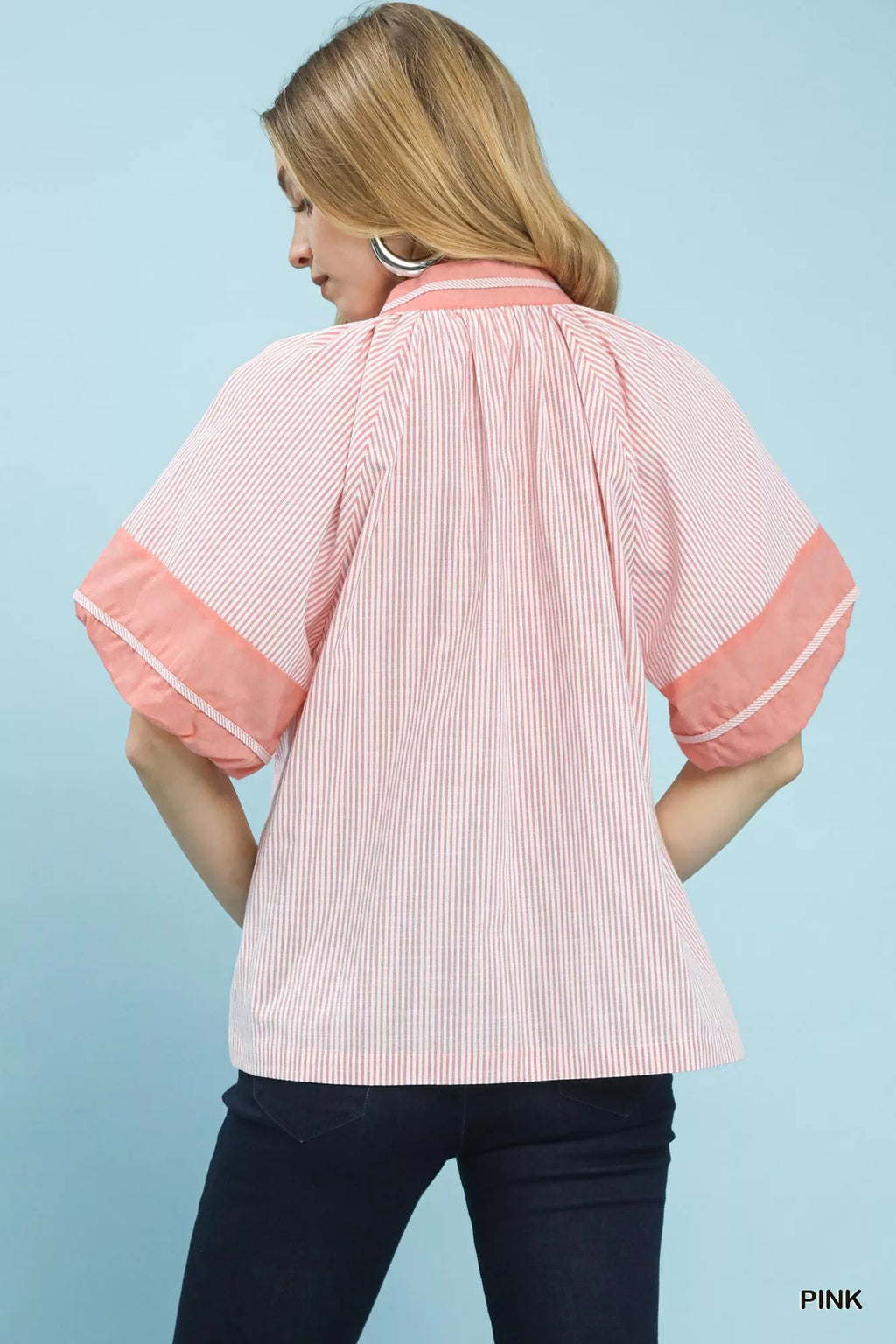 Striped Mixed Puff Sleeve Blouse -