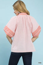 Striped Mixed Puff Sleeve Blouse -