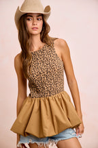 Leopard Bubble Hem Peplum Top -