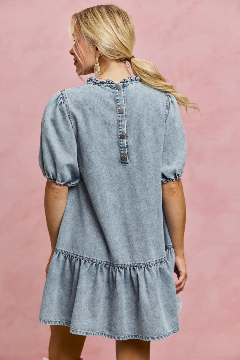 Tiered Denim Mini Dress -