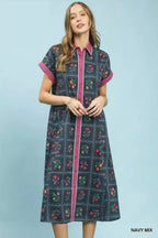 Mixed Floral Button Front Midi Dress -