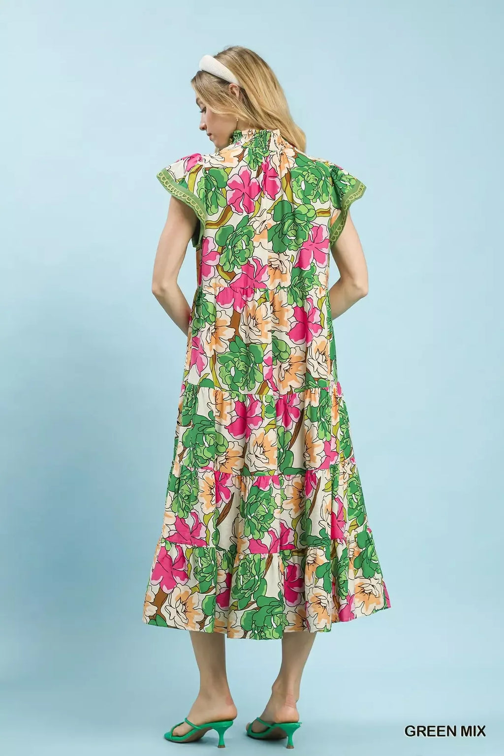 Bold Floral Tiered Midi Dress -