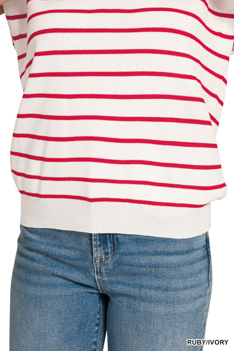 Striped Collared Knit Sweater Vest -