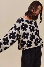 Loose Floral Knit Lightweight Sweater -