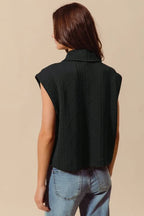 Cable Quilted Button Up Knit Vest -