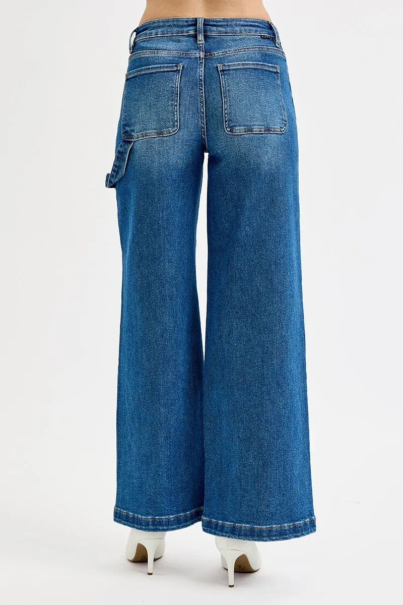 High Rise Patch Detail Wide Jeans -