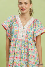 Floral Tiered Pocket Mini Dress -