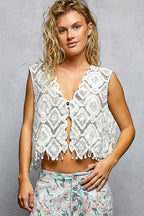 Scalloped Crochet Fringe Cropped Vest -
