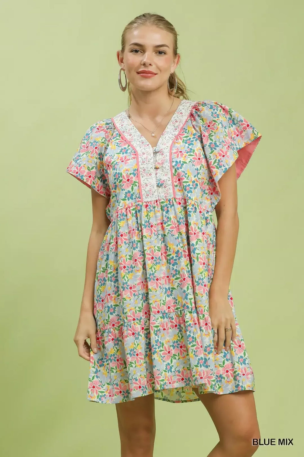 Floral Tiered Pocket Mini Dress -