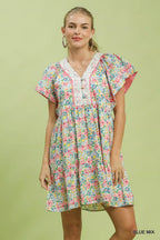 Floral Tiered Pocket Mini Dress -