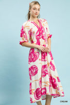 Contrast Trim Floral Midi Dress -