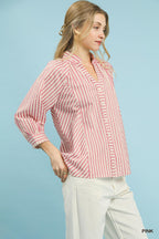 Ruffle Trim Striped Blouse -
