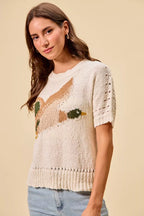 Duck Pattern Short Sleeve Sweater -