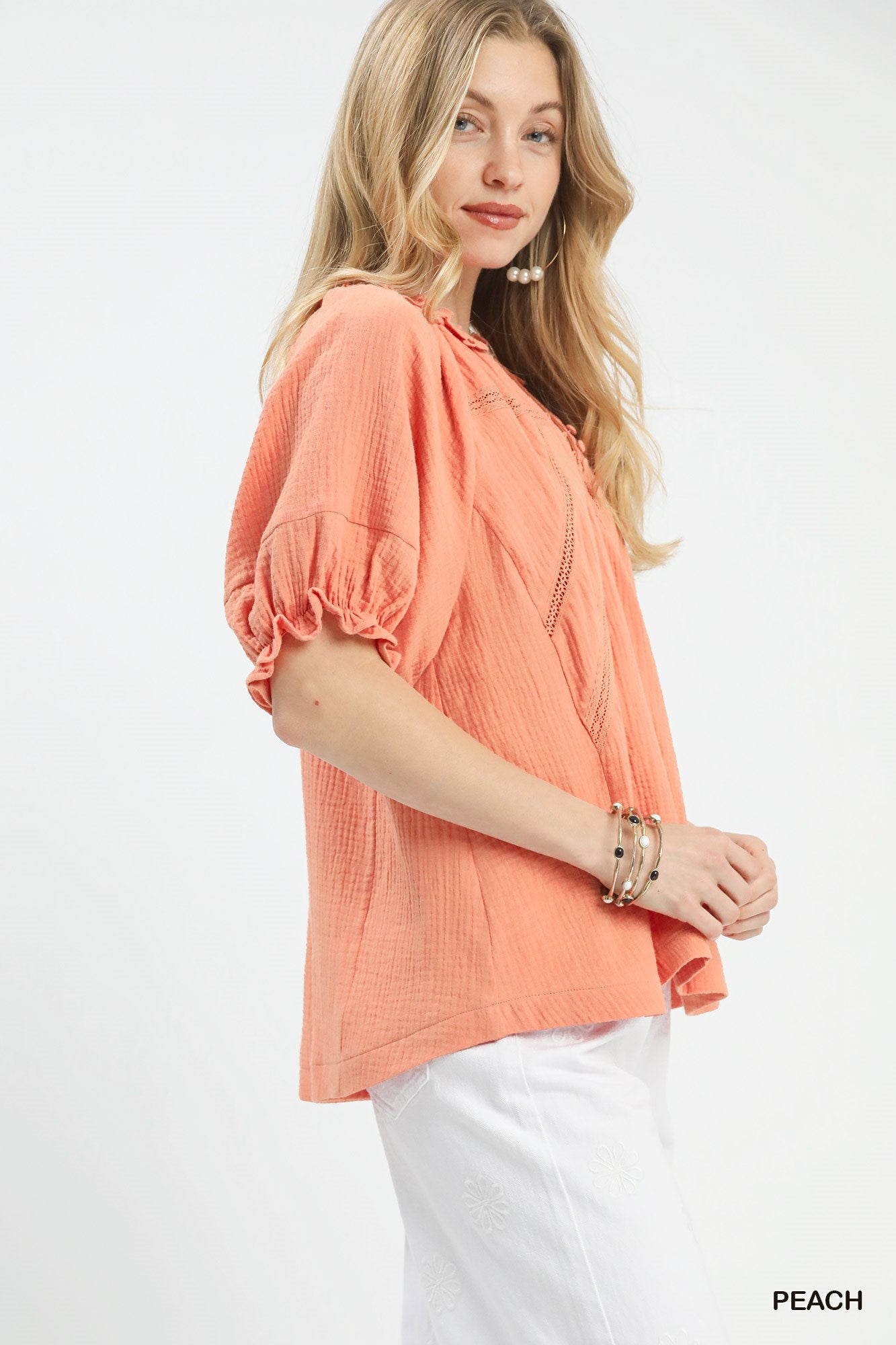 Cotton Gauze Ruffle Blouse -