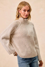 Two Tone Ribbed Half Zip Pullover -