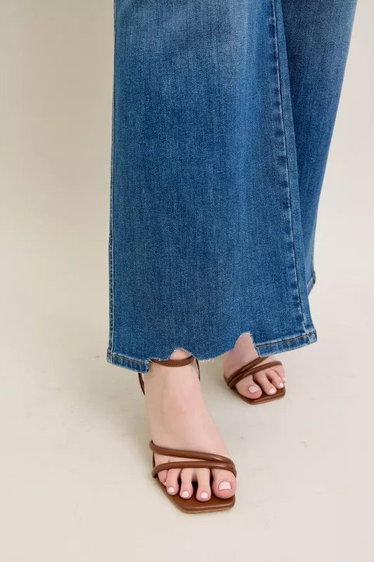 Tummy Control Wide Leg Frayed HemJeans -
