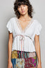 Lace Trim Tie Front Blouse - OFF WHITE