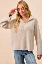 Two Tone Ribbed Half Zip Pullover -