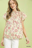 Retro Floral Smocked Babydoll Blouse - NATURAL