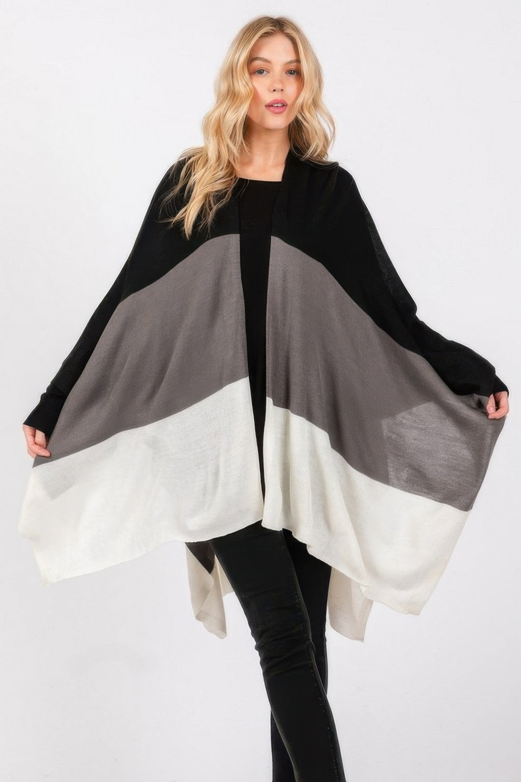Colorblock Knit Fringe Ruana -