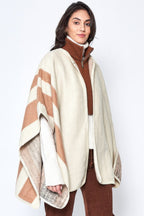 Contrast Trim Border Ruana - Ivory