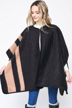 Contrast Trim Border Ruana - Black