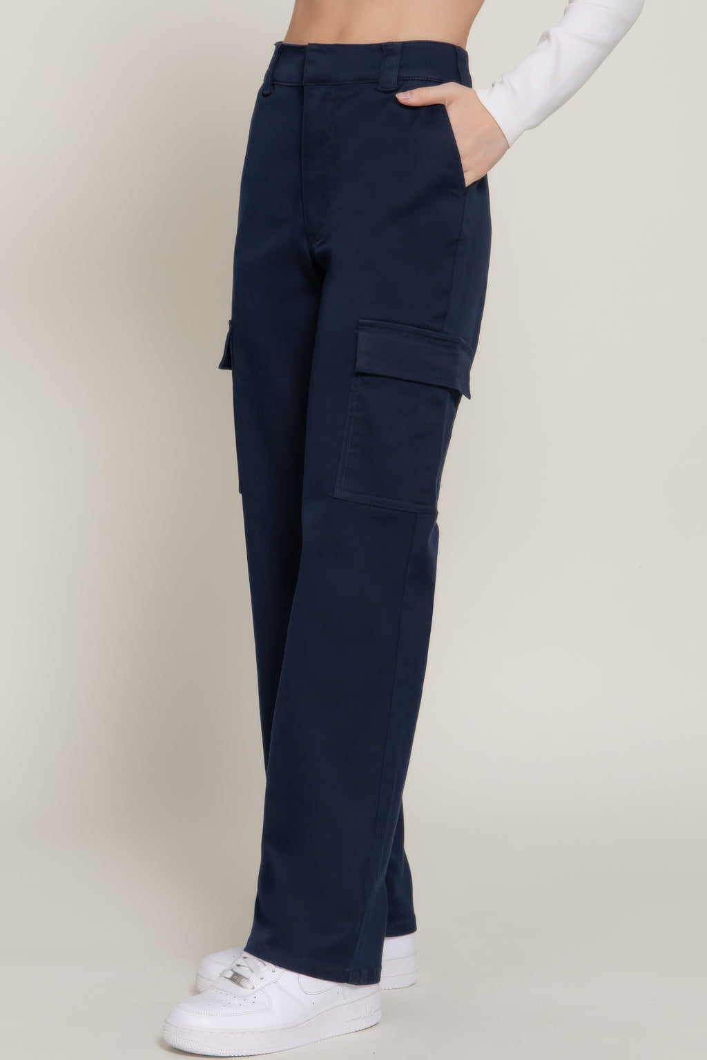 Cotton Blend Straight Leg Cargo Pants -