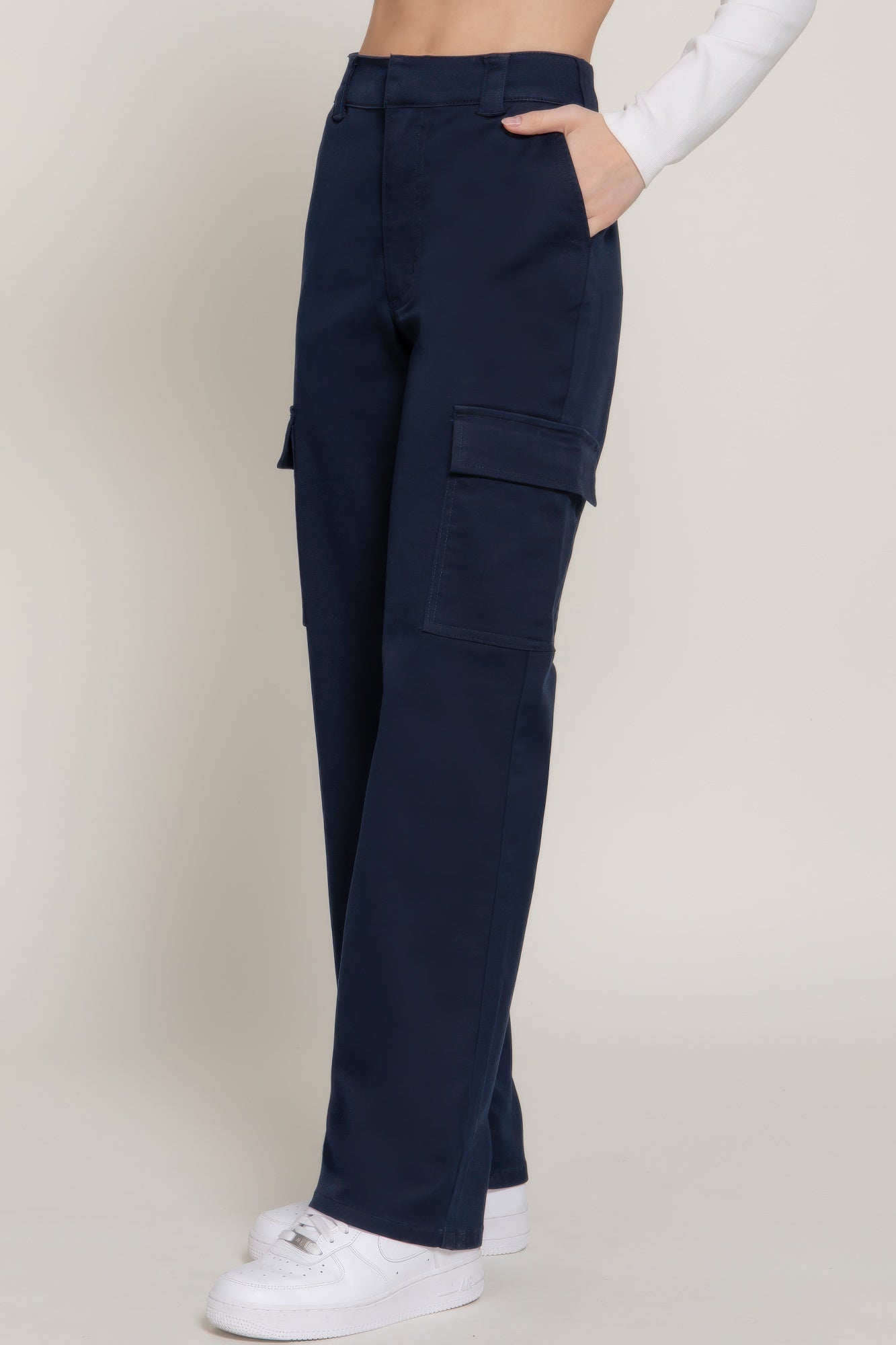 Cotton Blend Straight Leg Cargo Pants -