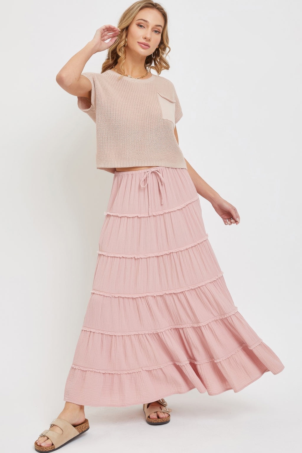 Cotton Gauze Tiered Maxi Skirt -